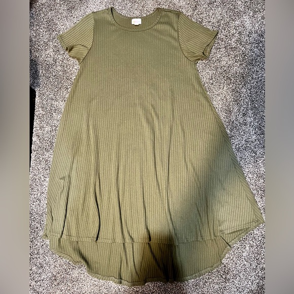 LuLaRoe Olive Green Midi, High- Low Dress with Short Sleeves size Small - Picture 6 of 9